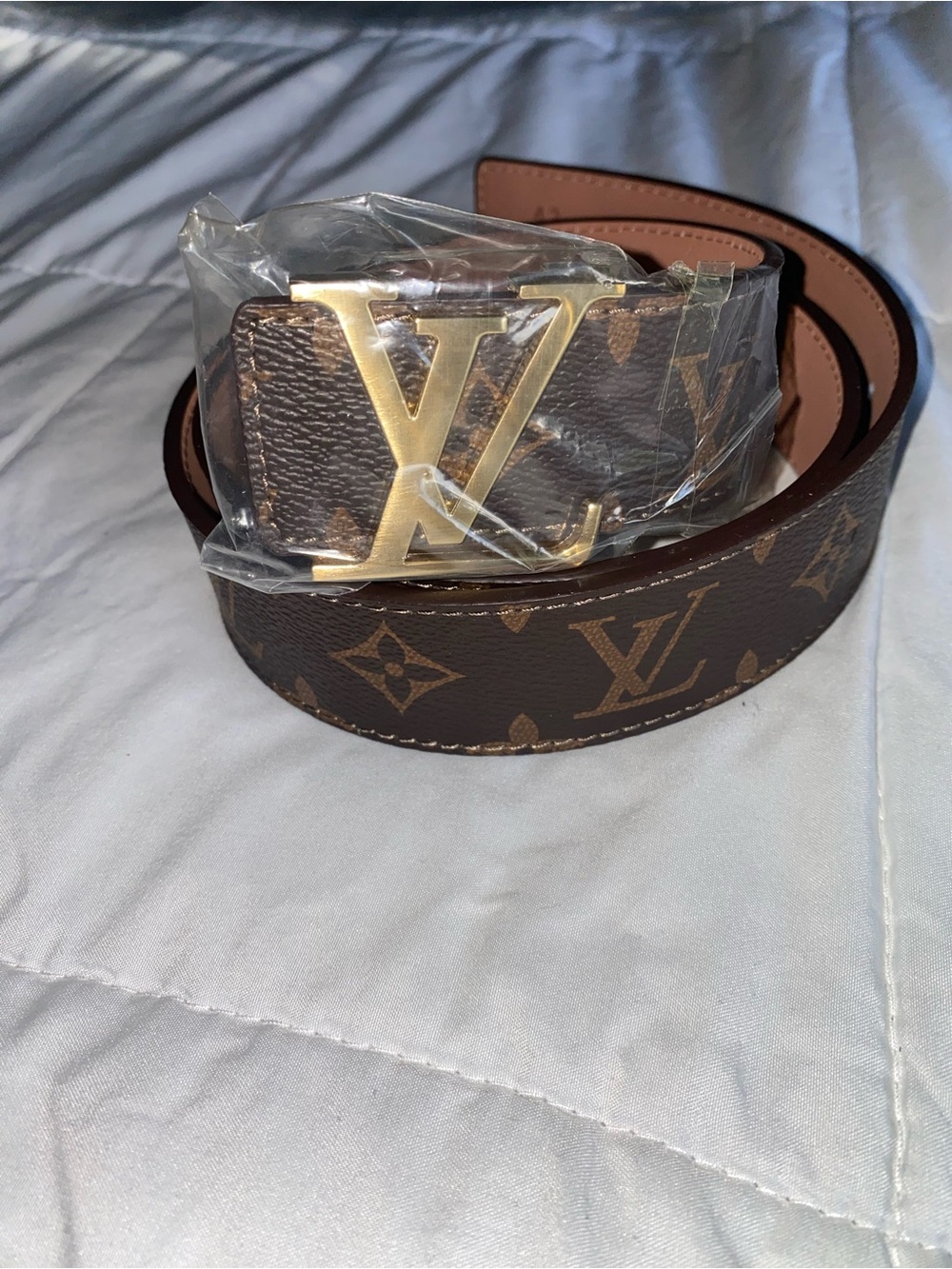 Louis Vuitton Brown Monogram Canvas Belt with Gold LV Buckle